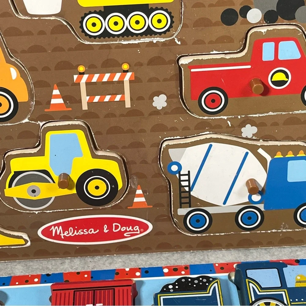 Melissa & Doug Wood Puzzles Transportation Construction Toddler Educational READ